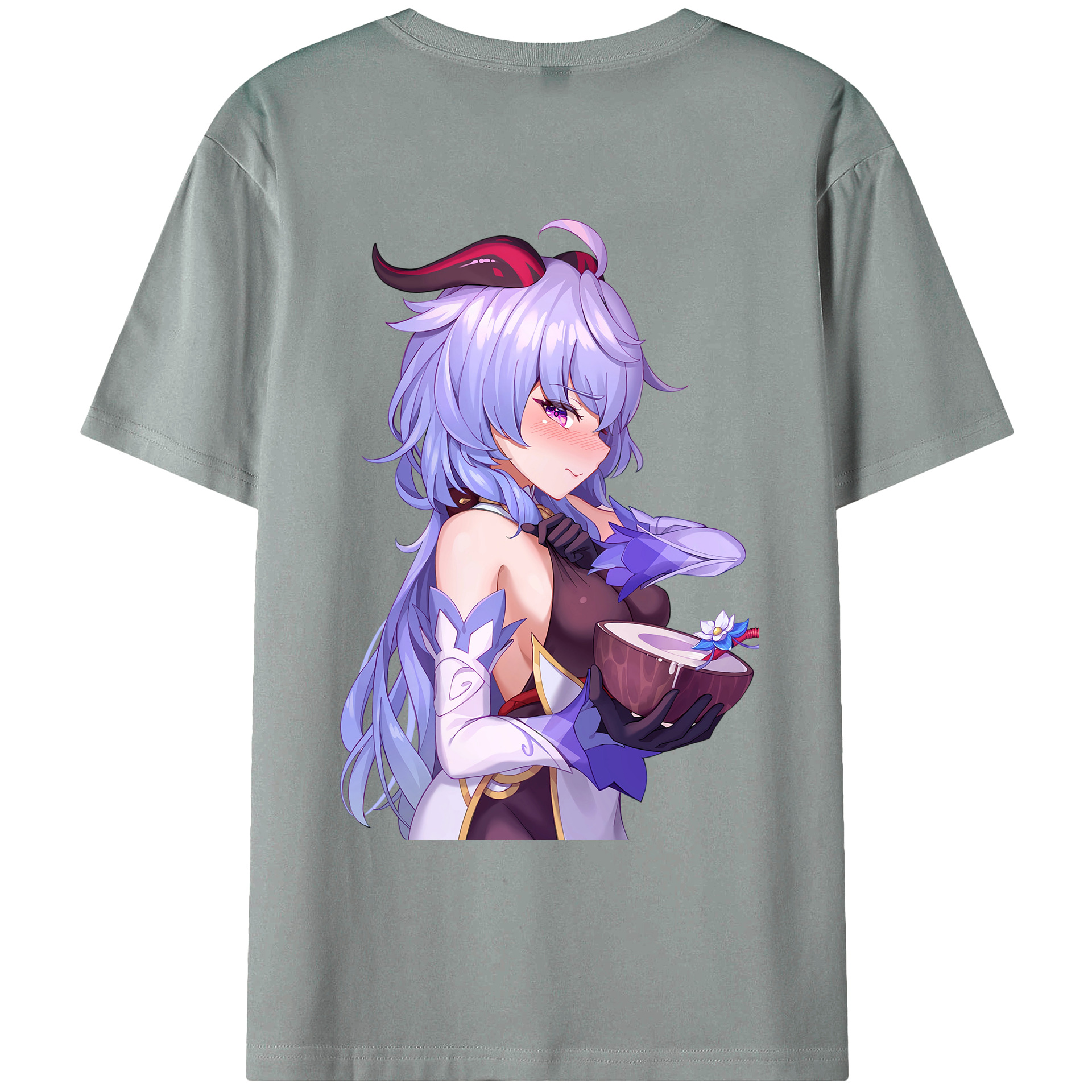 げんし神 甘雨 かんう genshin Ganyu 綿100％ メンズ半袖Tシャツ（バックプリント） 通気性